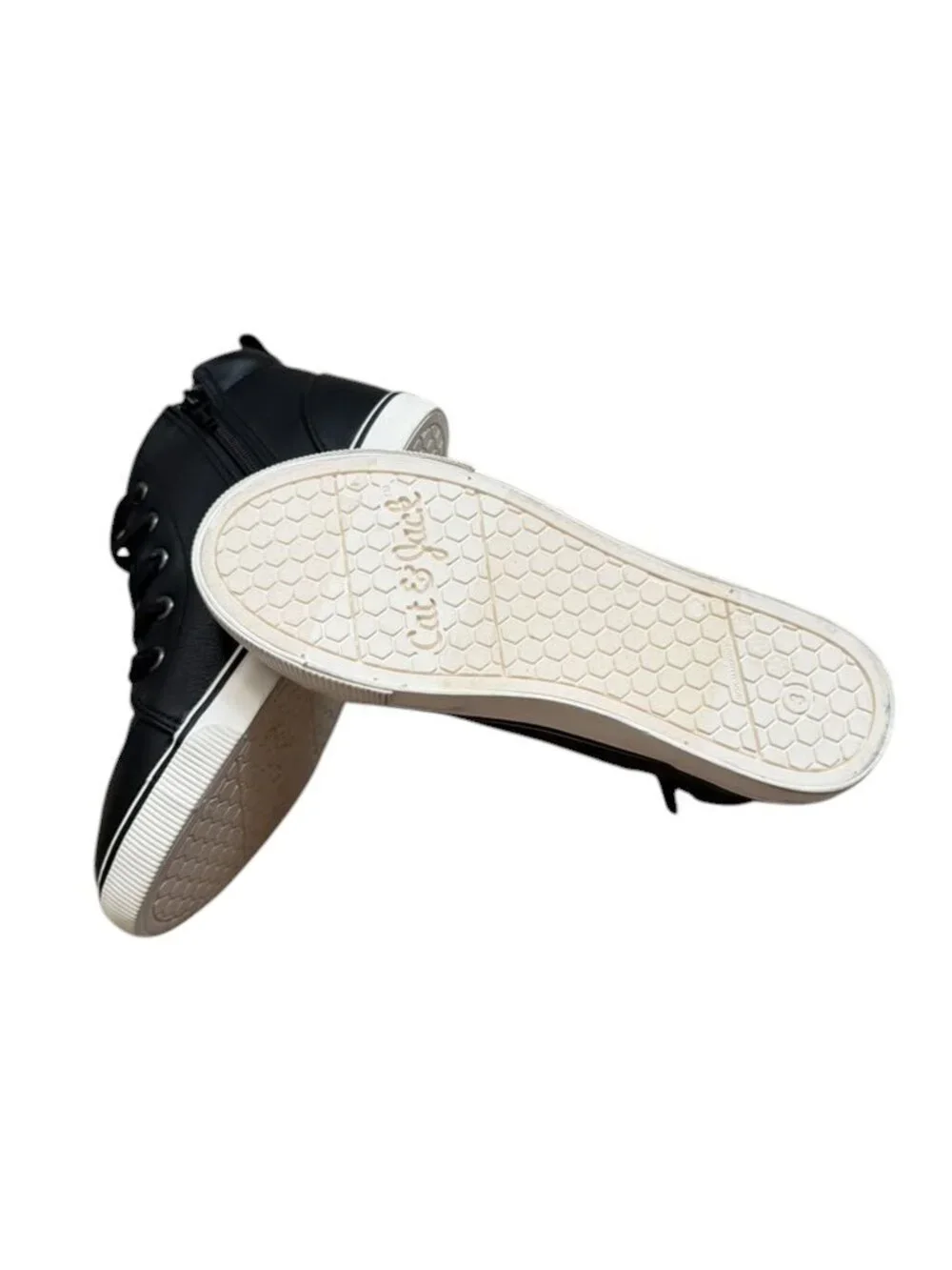 Cat & Jack Kids Size 3 Black High Top Sneakers Side Zip Lace Up Shoes New.